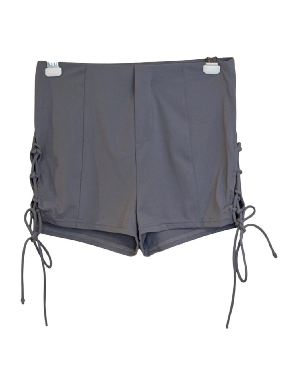 Halara Women's Side Lace Up Shorts Gray Ties Stretch Workout Pockets Sz XLg NWT